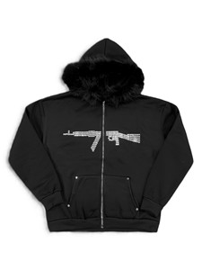 Sudadera con Capucha Negra para Hombre, con Cierre, Ribete de Piel Sintética, 100% Algodón, Forro Polar, Impresión Digital, Secado Rápido, Transpirable, Ropa Casual de Invierno - Product Image 1