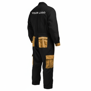 Combinaison de travail en coton pour homme, résistante à l'abrasion, jaune avec poches noires et patch logo - Product Image 4