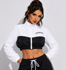<b>women</b> cropped windbreaker jacket wholesale <b>neon</b> green print track jacket lightweight zip up crop top casual athletic outerwear - Product Image 2