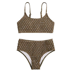 Conjunto de bikini de 2 piezas con estampado de lunares para mujer, top tipo bandeau de cintura alta, traje de baño elástico, ropa de playa de poliéster y elastano - Product Image 2