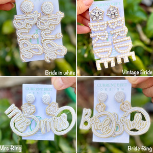 Pendientes de cuentas de semillas de fiesta nupcial novia Wifey Cheers diseño de botella de champán estilo bohemio patrón de flores tamaño personalizado moda - Product Image 2