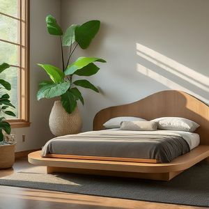 Cama de Plataforma Moderna de Madera de Teca, Muebles de Dormitorio Minimalistas de Madera Sólida Estilo Japandi para Hotel o Villa en Indonesia - Product Image 1