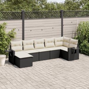 Conjunto de sofás de jardín con estructura negra y cojines color blanco crema - Product Image 1