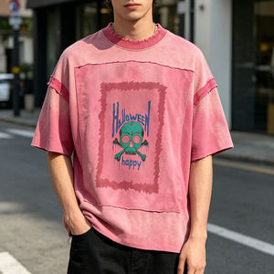 Pink Oversized <b>100</b>% <b>Polyester</b> T-<b>shirt</b> Raw Edge Design Garment Dyed Faded Wash Regular Fit Streetwear Eco-Friendly Quick Dry - Product Image 3