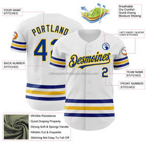 Camiseta de Béisbol Personalizada para Hombre, Blanca con Rayas Azules y Amarillas, Nombre y Número del Equipo, Impresión en Serigrafía, Uniforme Deportivo Transpirable de Manga Corta - Product Image 2