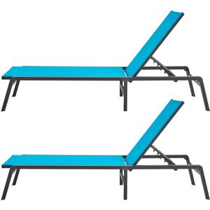 Chaises longues de patio réglables en aluminium à 5 positions, chaises pliantes pour piscine, transats d'extérieur - Product Image 1