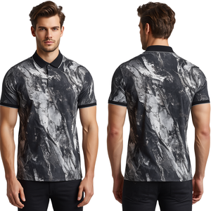 T-shirt décontracté pour homme en polyester tricoté à imprimé marbré, respirant, service OEM, collection de mode moderne et luxueuse - Product Image 1
