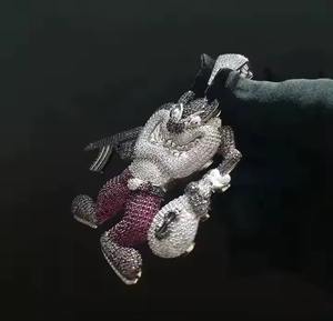 Pendentif Hip Hop Diable de Tasmanie en Diamant, Personnage de Dessin Animé, Sertissage Glacé, Zircon Personnalisé, Argent Sterling 925, Cadeau pour Lui - Product Image 5