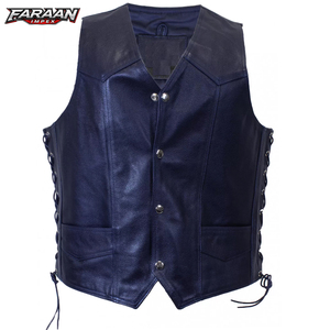 Gilet de moto pour homme en cuir véritable léger de haute qualité, logo personnalisé, authentique, hiver, grande taille, respirant, coupe basse - Product Image 1