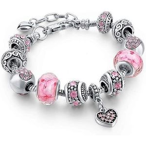 Set di Bracciali con Charm a Cuori Rosa Placcati in Argento, Catena Regolabile con Perline per 7.5"+1.5", Gioielli alla Moda, Regali - Product Image 1