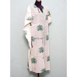 Robe Kaftan pour femmes, 100% coton, faite à la main, écologique, maxi, décontractée, élégante, coupe classique, imprimé arbre, lavable - Product Image 3