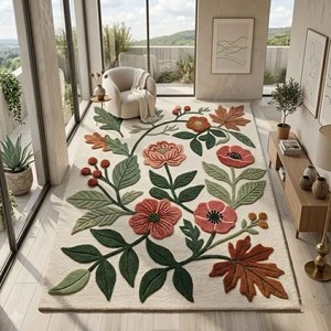 Vintage Botanical Floral Area Rug Soft Plush Flower Leaf Tufted Woolen Carpet Nature Inspired Living Room Bedroom Home Decor Rug - Product Image 4