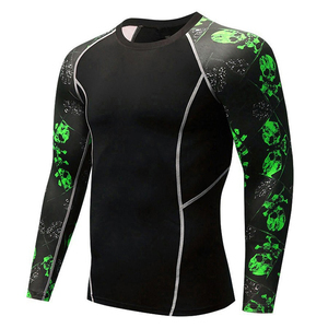 Unisex Long Sleeve Rash Guard Black with Green <b>Skull</b> Print Full Sleeve Quick Dry Breathable 300g Spandex Polyester Shirt - Product Image 4