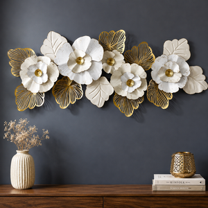 Statement 3D Floral Metal <b>Wall</b> Art with Layered Flowers and <b>Leaves</b> for Living Room Bedroom Entryway Modern Home <b>Decor</b> - Product Image 1