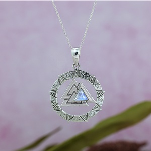 Rainbow Moonstone 925 Sterling Silver <b>Pendant</b> Cabochon Gemstone Handmade Designer Symbol Birthstone Cham <b>Pendant</b> - Product Image 5