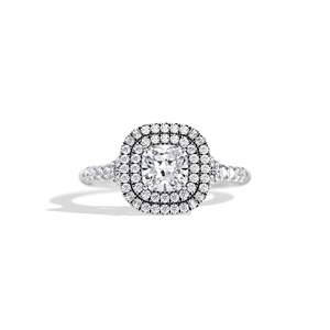 Bague de fiançailles en diamant taille coussin, sertie de griffes, style floral pour femme - Product Image 1