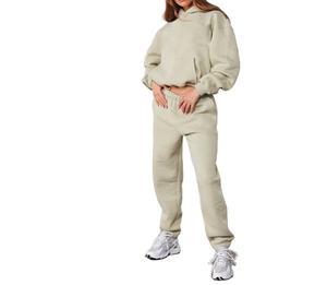 Best Selling Women Winter Solid Track Suits Set Custom Logo 100% Cotton 220gsm Sweatsuit <b>Low</b> MOQ - Product Image 3