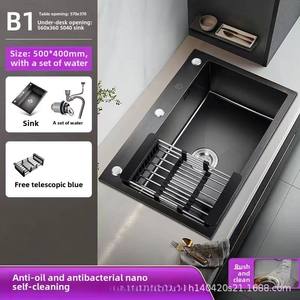 Grande lavello da <span class=keywords><strong>cucina</strong></span> singolo quadrato fatto a mano 304 acciaio inossidabile diamante nero Design Nano tecnologia per lavare i piatti delle verdure - Product Image 6