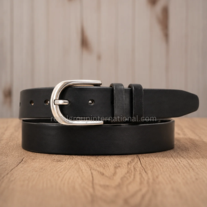 Ceinture en cuir véritable noir sur mesure pour hommes avec boucle ardillon en alliage argenté, double boucle, classique, décontractée et tendance - Product Image 3