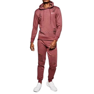Hot Sale Customized Men's Hooded <b>Distressed</b> Tracksuit Casual Fashion Wear for Winter Plus Size Options Solid Pattern Online - Product Image 1