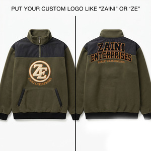 240g Premium Polar Fleece Zipper <b>Jacket</b> Olive Black Contrast Panel Custom Embossed Logo ODM Waterproof Reflective <b>Men's</b> - Product Image 1