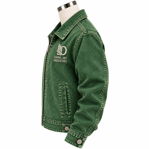 Chaqueta de Mezclilla Verde para Hombre, Cierre de Cremallera Frontal, Bordado, Casual, Otoño, Corte Regular, Tejido de Poliéster - Product Image 4