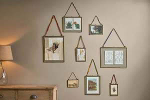 Home Decor Glass & Metal Hanging Picture <b>Frame</b> for <b>Wall</b> Decoration,with 2 Sides Hanging Chain Glass 7 Inches (Golden) Decorative - Product Image 4