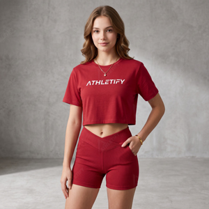ชุดเซ็ตเสื้อครอปท็อปและกางเกงขาสั้นผ้าริบสำหรับผู้หญิง ปรับแต่งได้ตามต้องการ เหมาะสำหรับโยคะ ฟิตเนส ออกกำลังกาย ชุดกีฬา ชุดออกกำลังกาย ผู้ผลิต ODM - Product Image 1