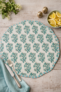 Light Blue Modern Reversible Cotton Leopard Print Quilted <b>Thin</b> Customizable Machine Washable Round/Square/Oval Placemat <b>Dining</b> - Product Image 1