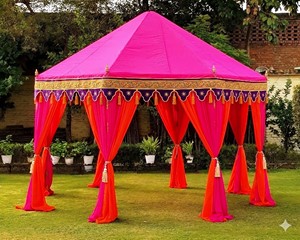 Structure de tente de réception Heena pour la décoration de mariage, style royal arabe, décoration de chapiteau pour événements, dernière tendance en tentes de mariage bleues et blanches - Product Image 4