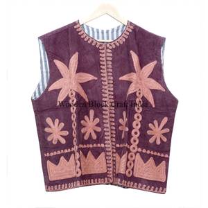 Chaleco vintage hecho a mano 100% algodón cotrize para mujer, transpirable, para otoño, multiestación, con diseño de bordado floral, chaleco tipo chaqueta. - Product Image 5