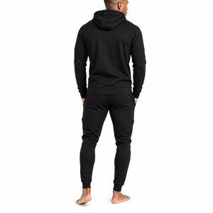 Chándal con Capucha y Cremallera Completa para Hombre, Color Negro, con Bolsillos Laterales, Corte Regular, Ropa Casual para Otoño, Material de Poliéster de Color Sólido - Product Image 3