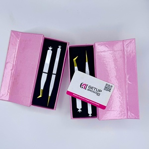 Pince à épiler courbée en acier inoxydable Getup Brosons Impex pour extensions de cils, pointe lisse or blanc - Product Image 3