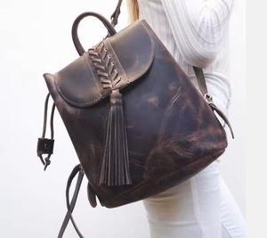 Handmade Unisex Vintage Fashion Backpack High Quality Genuine Leather String Carrying System 23L Capacity Arcuate Shoulder <b>Strap</b> - Product Image 1