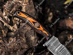 มีดใบตรงด้ามไม้ปักก้า ดามัสกัสสตีล พร้อมปลอกหนัง สำหรับล่าสัตว์และตั้งแคมป์ แบบพกพา รับผลิต ODM/OEM  ขั้นต่ำในการสั่งซื้อน้อย - Product Image 2