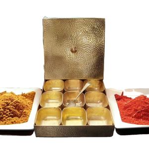 Elegant Hammared Brass Masala Dabba Spice Box with Floral Engraved Lid Handmade <b>Kitchen</b> <b>Storage</b> <b>Container</b> - Product Image 1
