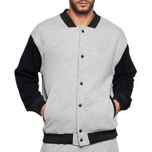 Chaqueta Varsity Gris y Negra para Hombre, Estilo Béisbol Casual, Tela de Lana, Transpirable, Corte Regular, Cuello Alto, Botones de Cuerno, Ropa de Invierno - Product Image 2