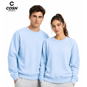 Sweat-shirt ras du cou bleu clair unisexe en molleton de coton coupe oversize, pull décontracté pour l'entraînement et le sport, vente en gros de sweats courts - Product Image 1