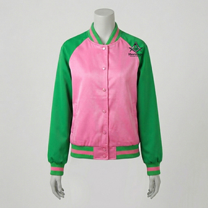 HMR Custom Embroidery Greek Letter Sorority Applique Alpha Kapa Satin Bomber Jacket Breathable Quilted Light <b>Weight</b> - Product Image 4