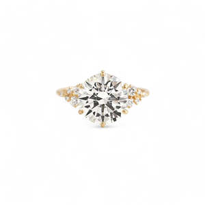 Bague de fiançailles en diamant de laboratoire taillé, avec pierres latérales en grappe, en or blanc 18 carats plaqué rhodium, certifiée IGI, pour femme - Product Image 1