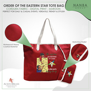Sac fourre-tout imperméable marron à fermeture éclair brodé Étoile d'Orient, avec logo OES de l'Ordre de l'Étoile d'Orient, Sœur Gardienne - Product Image 3