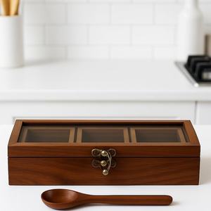 Wooden <b>Spice</b> <b>Box</b> With Three Compartments For Herbs And <b>Spices</b> Handcrafted Wood Storage Container With Metal Clasp Durable Design - Product Image 2