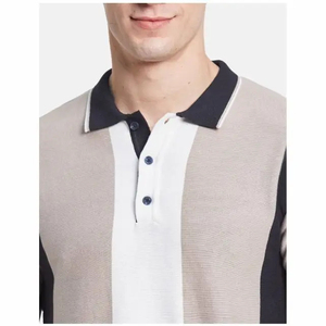 Polo de Punto de Manga Corta para Hombre, con Bloques de Color y Rayas, Cierre de Botones, Corte Regular - Product Image 5