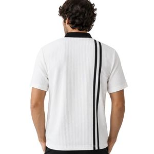 Polo de Golf Personalizado Blanco y Negro con Cuello Tipo Waffle, Media Cremallera, Manga Corta, Tejido Texturizado, Logotipo Personalizado, Fabricante de Marca Privada para Hombre - Product Image 2
