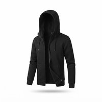 Ensemble de survêtement noir à capuche pour homme avec logo personnalisé, manches longues, fermeture éclair sur le devant, couleur unie, pantalon de jogging décontracté avec poches latérales, vêtements d'automne