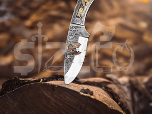 มีดล่าสัตว์เหล็ก D2 แกะสลักด้วยมือแบบ OEM พร้อมปลอกหนัง สำหรับตั้งแคมป์ กิจกรรมกลางแจ้ง และพกพาประจำวัน - Product Image 3