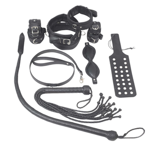 Valentines Role Play Bondage Set with Leather Cuffs Collar Paddle and Sensory Gear - Product Image 1