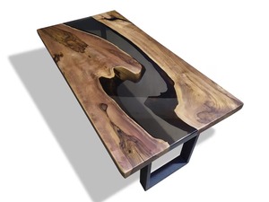 Table basse en résine époxy artisanale haut de gamme avec pieds en métal durables et plateau en bois poli pour les célébrations de Diwali, espace de vie moderne - Product Image 3