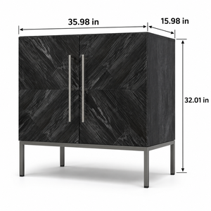 Armoire de rangement moderne en bois noir pour salon avec motif chevron, portes doubles, poignées et pieds en métal, écologique et durable - Product Image 2
