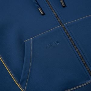 Sweat à capuche zippé bleu premium pour homme, avec surpiqûres contrastées, en coton épais, style streetwear, coupe oversize, unisexe, vierge - Product Image 3